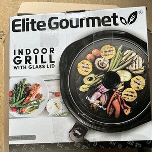 Elite Gourmet Black Indoor Grill with Glass Lid